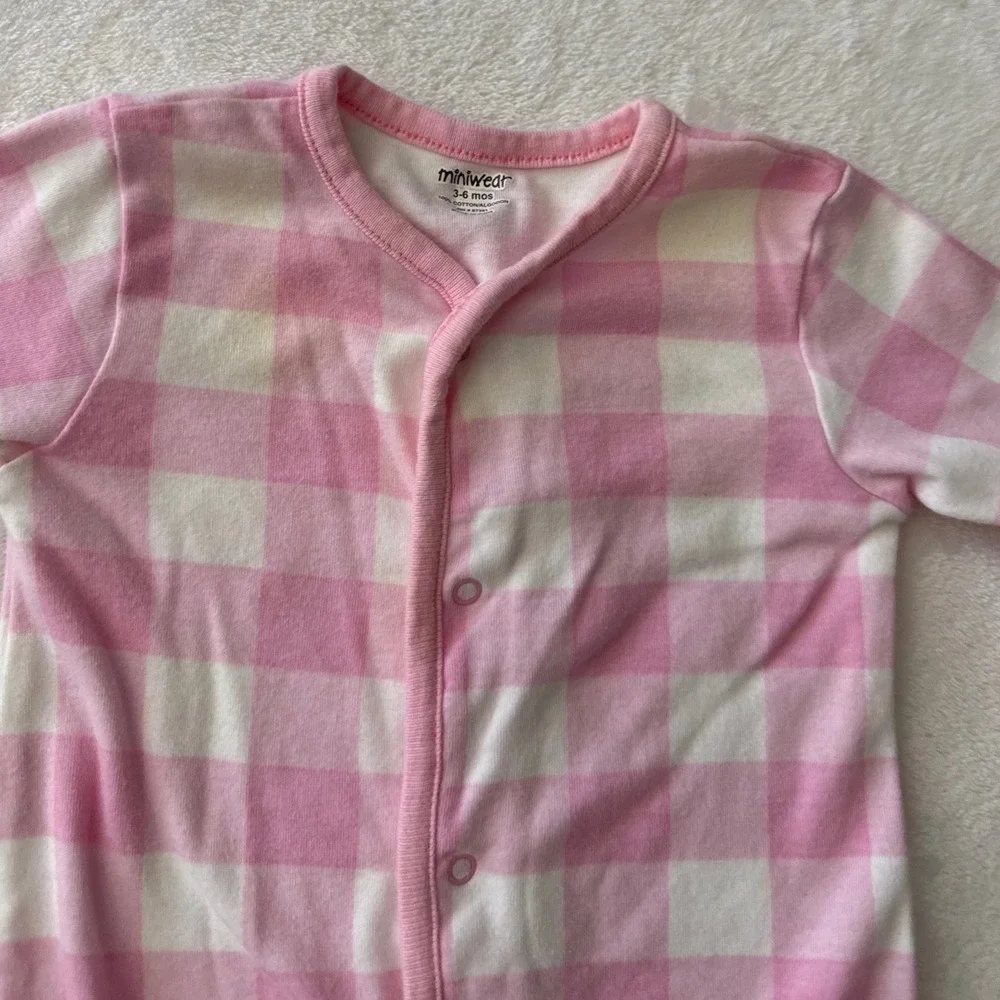 Miniwear Pink White Gingham‎ Baby Bunting Sleepsuit 3-6 Months Cotton